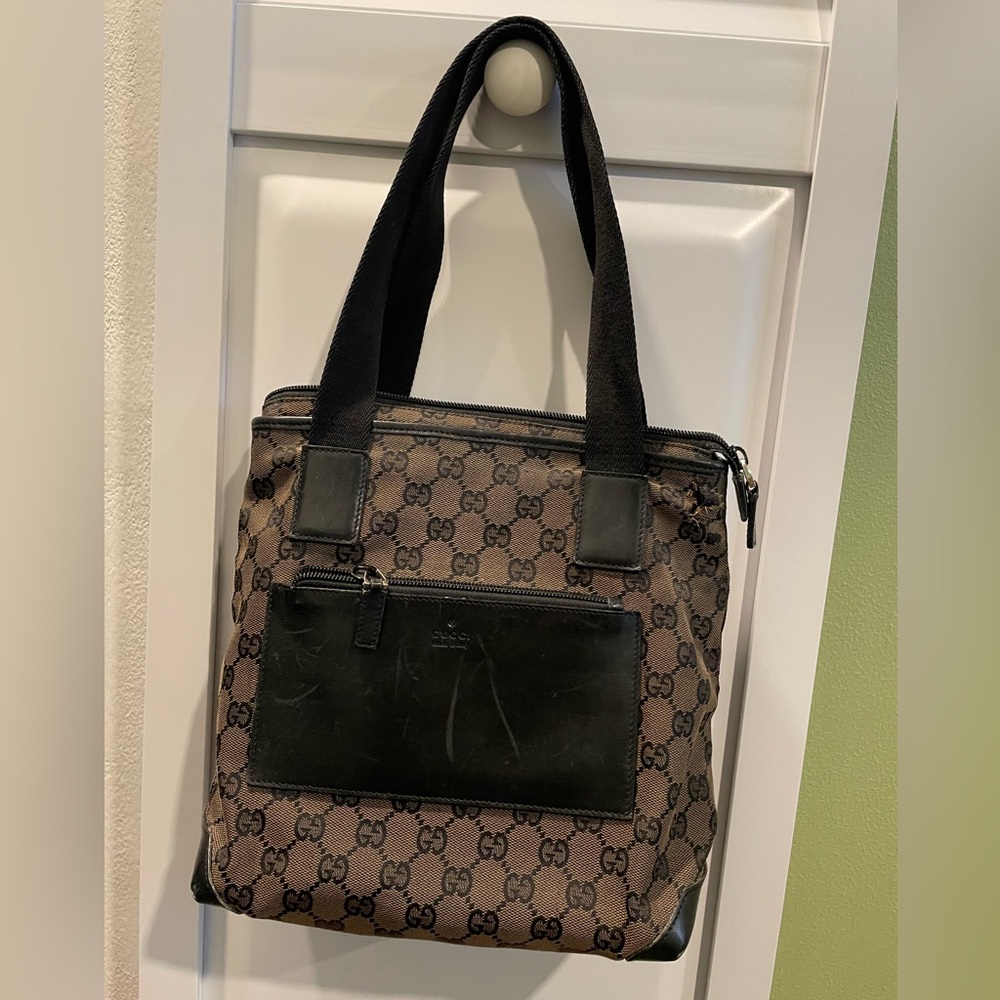 Vintage Gucci Monogram Canvas/Leather Tote Bag Small